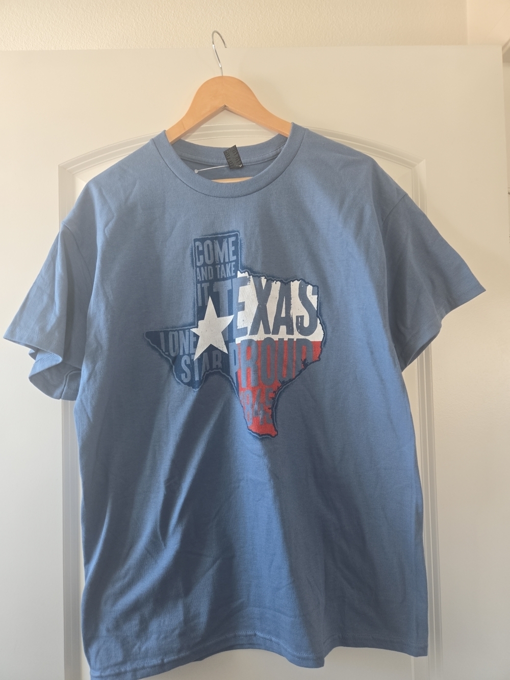 Gildan Light Blue Heavy Cotton Tee with Red, White & Black Nail Accent